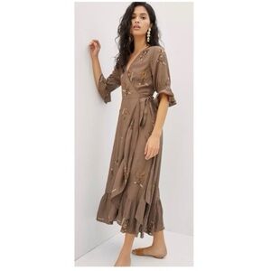 Anthropologie x Let Me Be Beaded Wrap Maxi Dress